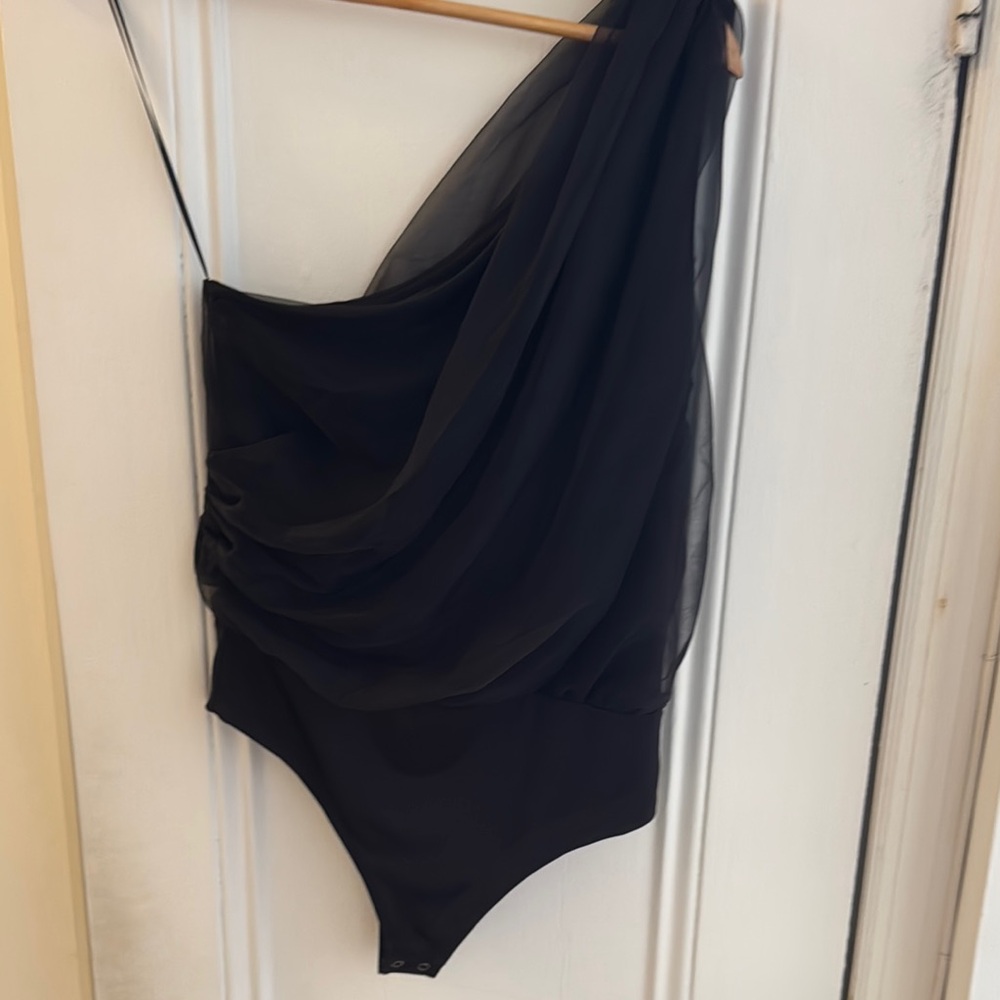 Elegant Black Draped Bodysuit